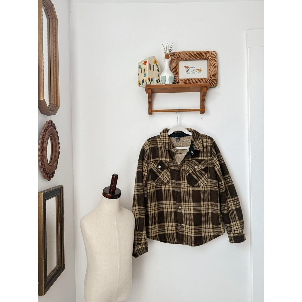 Eddie Bauer sherpa-lined fleece brown plaid button up jacket - youth 8